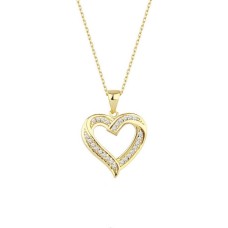 Taşlı Kalp Sarı Renk Gümüş Kolye GMS1953