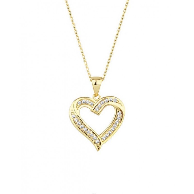 Taşlı Kalp Sarı Renk Gümüş Kolye GMS1953 Taşlı Kalp Sarı Renk Gümüş Kolye GMS1953