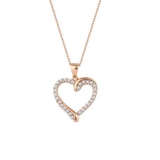 Sıra Taşlı Rose Renk Kalp Gümüş Kolye GMS1956