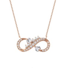 Çift Kalpli Rose Renk Sonsuzluk Gümüş Kolye GMS1960