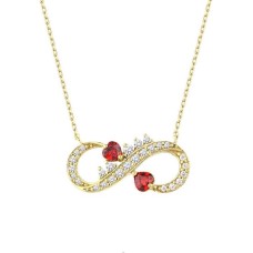 Çift Kalpli Sarı Renk Sonsuzluk Gümüş Kolye GMS1961