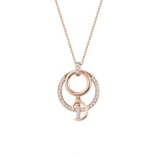 Harfli Çift Halka Rose Renk Gümüş Kolye GMS1967