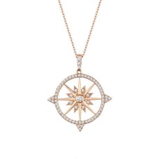 Kutup Yıldızı Pusula Rose Renk Gümüş Kolye GMS1989