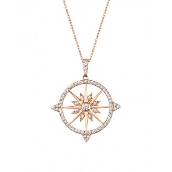 Kutup Yıldızı Pusula Rose Renk Gümüş Kolye GMS1989