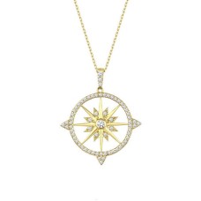 Kutup Yıldızı Pusula Sarı Renk Gümüş Kolye GMS1990