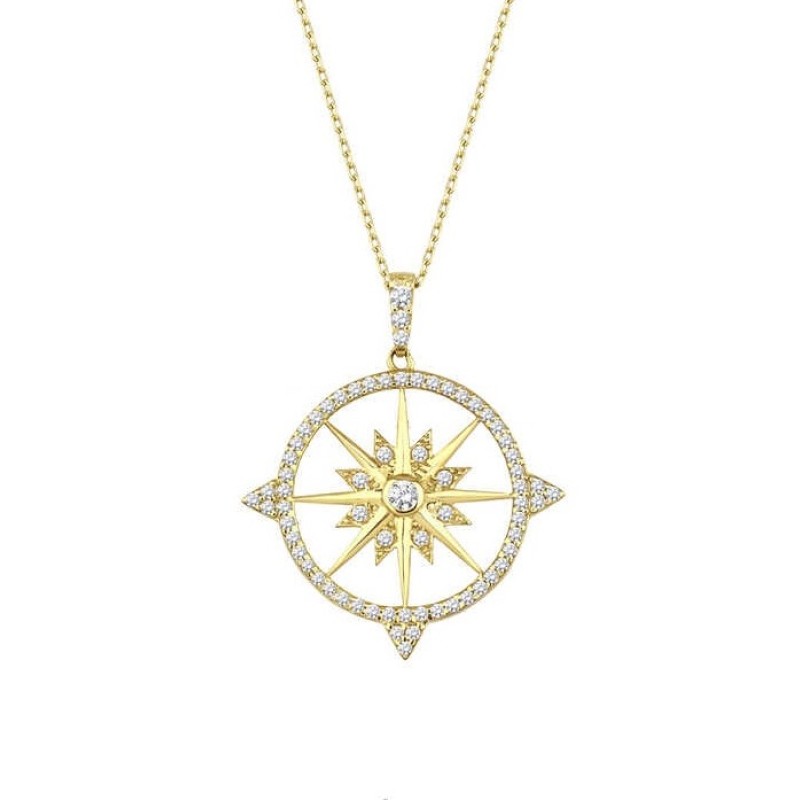 Kutup Yıldızı Pusula Sarı Renk Gümüş Kolye GMS1990 Kutup Yıldızı Pusula Sarı Renk Gümüş Kolye GMS1990