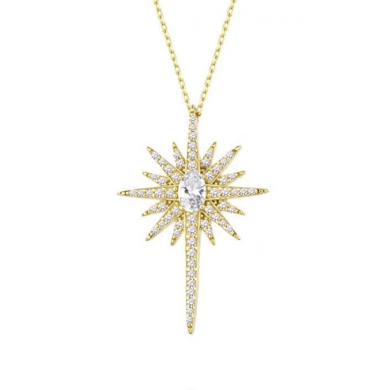 Kutup Yıldızı Sarı Renk Gümüş Kolye GMS2011