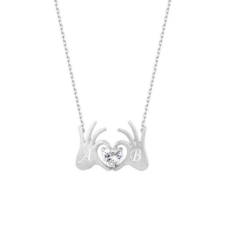 Kalpli El Harfli Gümüş Kolye GMS2022 Kalpli El Harfli Gümüş Kolye GMS2022