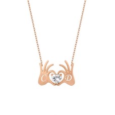 Kalpli El Harfli Rose Renk Gümüş Kolye GMS2024