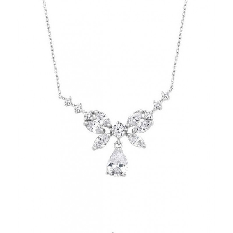 Markiz Taşlı Damla Abiye Gümüş Kolye GMS2027