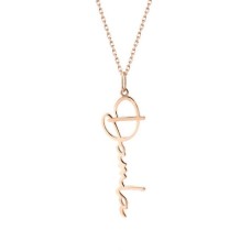 Dikey İsimli Rose Renk Gümüş Kolye GMS2031