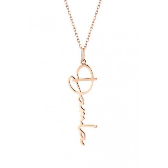 Dikey İsimli Rose Renk Gümüş Kolye GMS2031