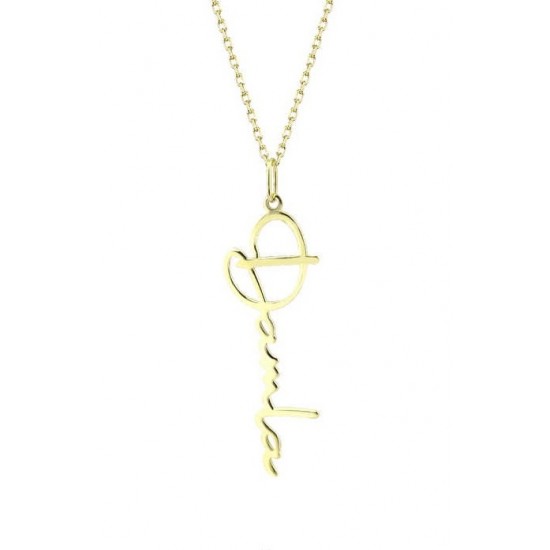 Dikey İsimli Sarı Renk Gümüş Kolye GMS2032