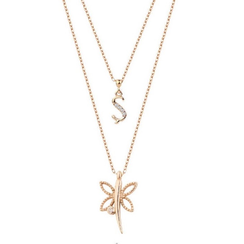 Harfli Yusufçuk Rose Renk Gümüş Kolye GMS2040