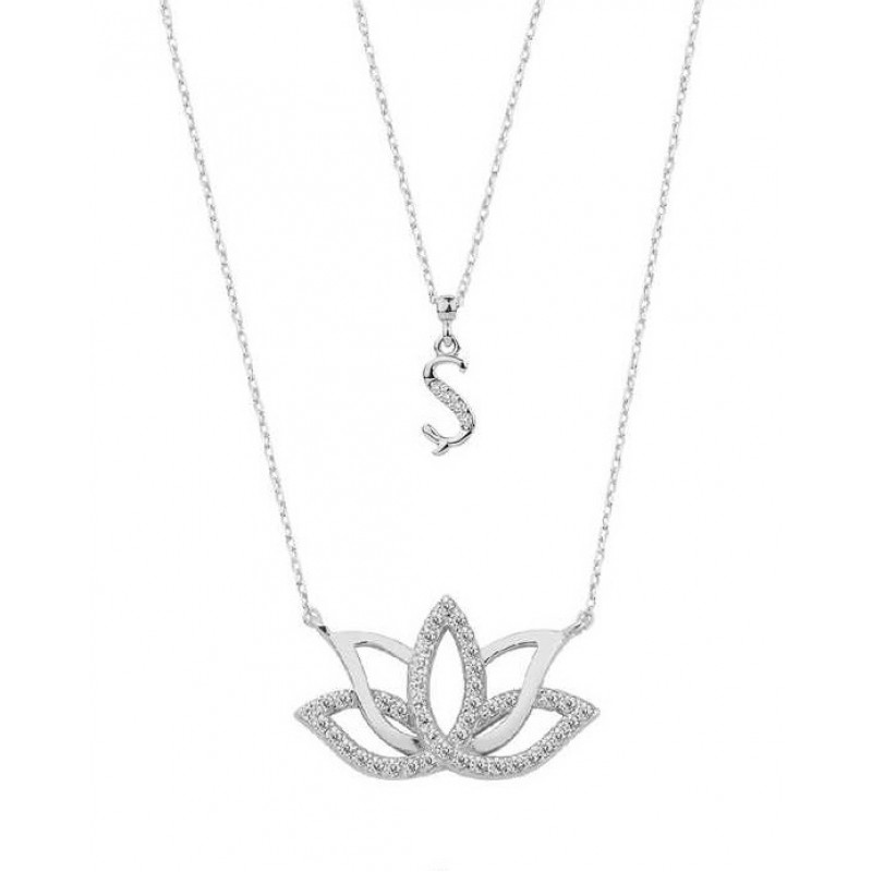 Harfli Lotus Çiçeği Gümüş Kolye GMS2054