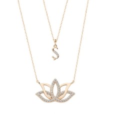 Harfli Lotus Çiçeği Rose Renk Gümüş Kolye GMS2055