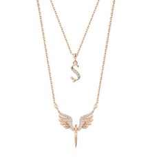 Harfli Mikail Meleği Rose Renk Gümüş Kolye GMS2058