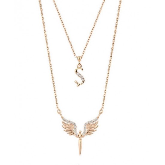 Harfli Mikail Meleği Rose Renk Gümüş Kolye GMS2058