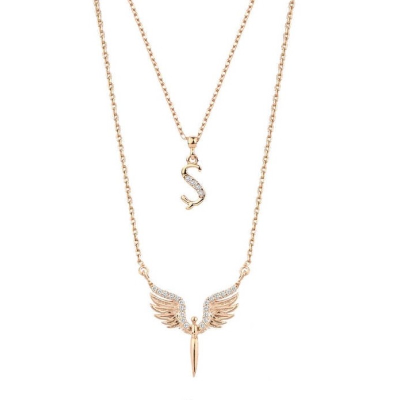 Harfli Mikail Meleği Rose Renk Gümüş Kolye GMS2058 Harfli Mikail Meleği Rose Renk Gümüş Kolye GMS2058