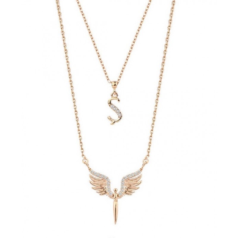 Harfli Mikail Meleği Rose Renk Gümüş Kolye GMS2058