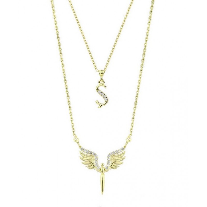 Harfli Mikail Meleği Sarı Renk Gümüş Kolye GMS2059