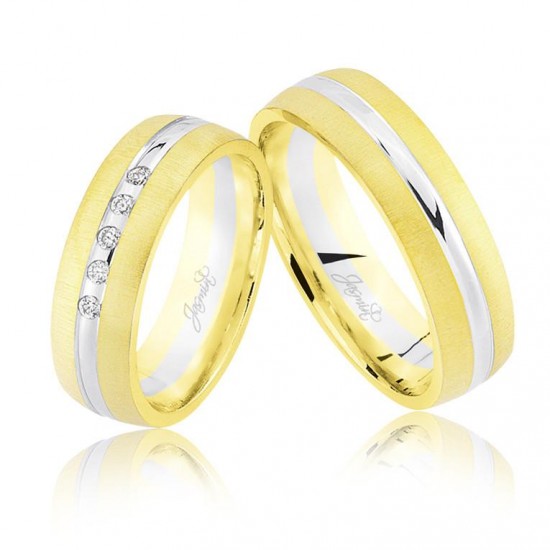 Sarı Beyaz Bombeli Taşlı Altın Alyans 2503-3