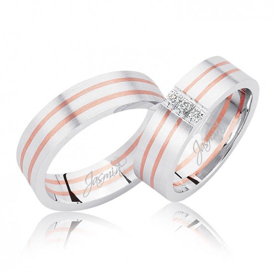 Rose Beyaz Bombeli Altın Alyans 2504-3