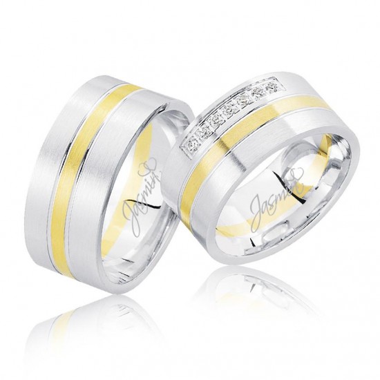 Beyaz Sarı Şeritli Altın Alyans 2601-3 Beyaz Sarı Şeritli Altın Alyans 2601-3