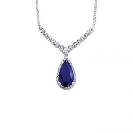 Zirkon Taşlı V Montür Damla Gümüş Kolye GMS1206