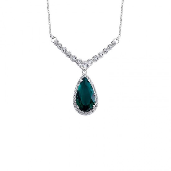 Zirkon Taşlı V Montür Damla Gümüş Kolye GMS1207