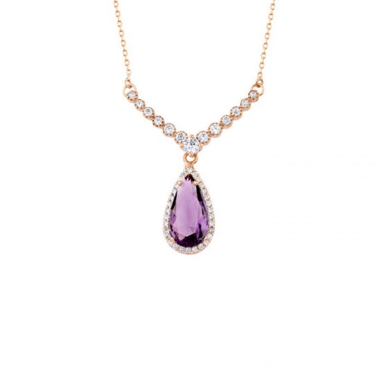 Zirkon Taşlı V Montür Damla Gümüş Kolye GMS1208