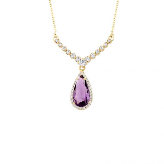 Zirkon Taşlı V Montür Damla Gümüş Kolye GMS1209