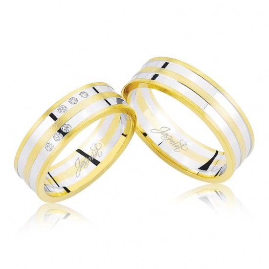 Sarı Beyaz Taşlı Altın Alyans 2705-3