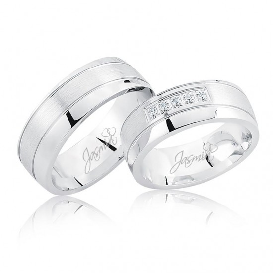 Beyaz Şeritli Taşlı Altın Alyans 2802-3