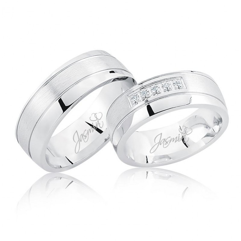 Beyaz Şeritli Taşlı Altın Alyans 2802-3