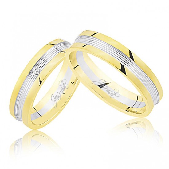 Sarı Beyaz Şeritli Taşlı Altın Alyans 3203-2