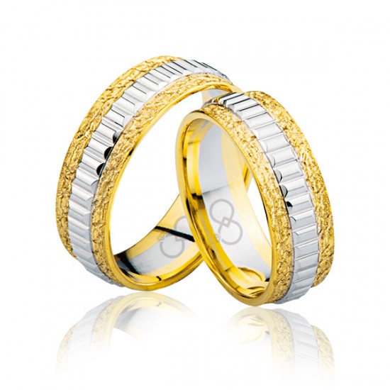 Sarı  Beyaz Şeritli Altın Alyans 3205-3
