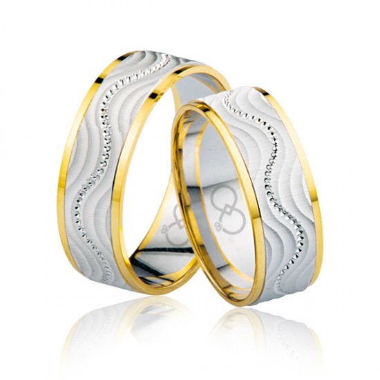 Sarı Beyaz Desenli Altın Alyans 3504-2