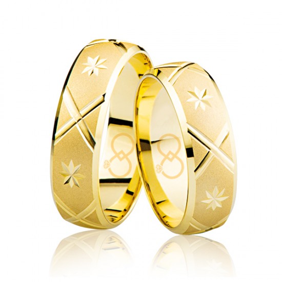 Sarı Desenli Bombeli Altın Alyans 3704-3