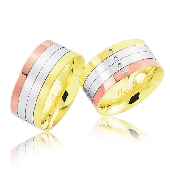 Rose Beyaz Sarı Altın Alyans 3706-2