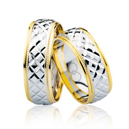 Sarı Beyaz Desenli Altın Alyans 3803-2