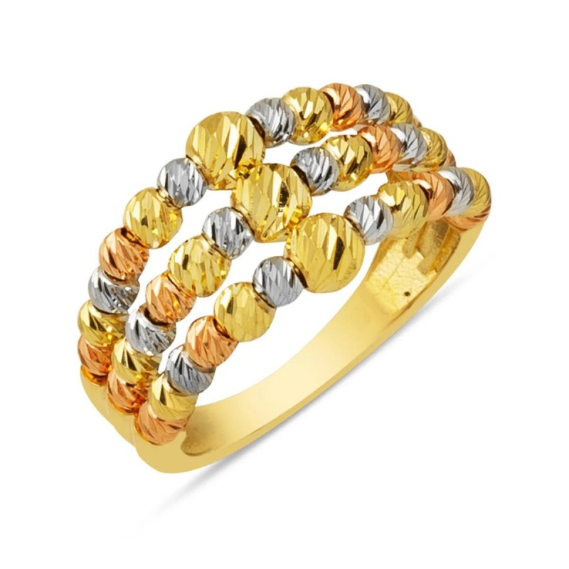 Üç Sıra Renkli Dorika 14 Ayar Yüzük YZK461 Üç Sıra Renkli Dorika 14 Ayar Yüzük YZK461