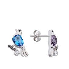 Renkli Kuşlar Gümüş Küpe GMS2097