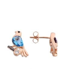 Renkli Kuşlar Rose Renk Gümüş Küpe GMS2098