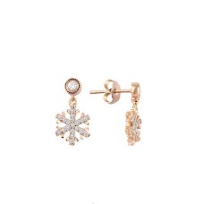 Tek Taş Sallantı Kar Tanesi Rose Renk Gümüş Küpe GMS2110