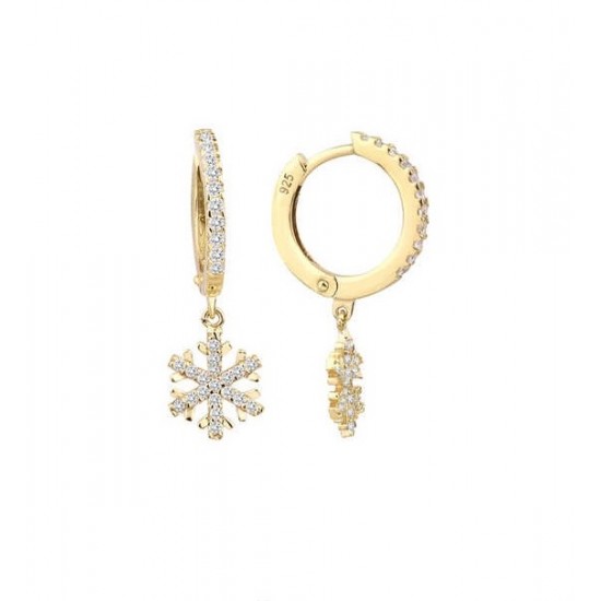 Zirkon Taşlı Sallantı Kar Tanesi Sarı Renk Gümüş Küpe GMS2114