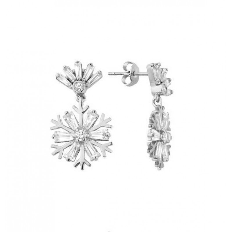 Baget Taşlı Kar Tanesi Gümüş Küpe GMS2118