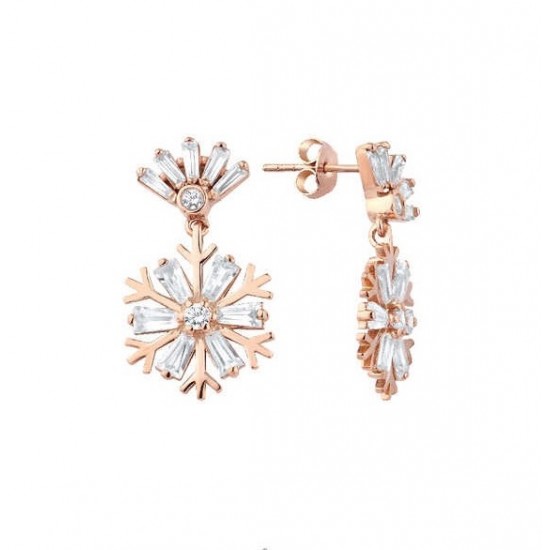 Baget Taşlı Kar Tanesi Gümüş Küpe GMS2119