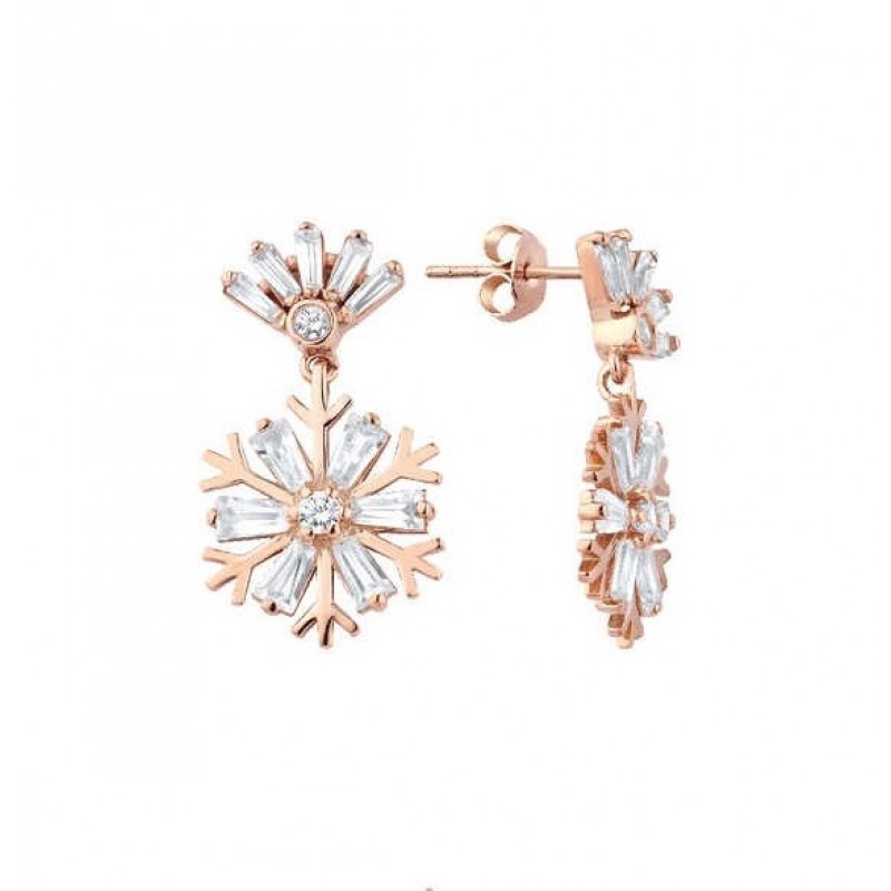 Baget Taşlı Kar Tanesi Gümüş Küpe GMS2119