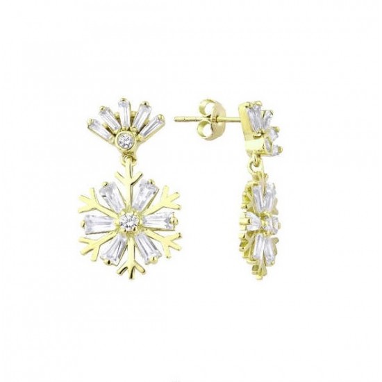 Baget Taşlı Kar Tanesi Gümüş Küpe GMS2120